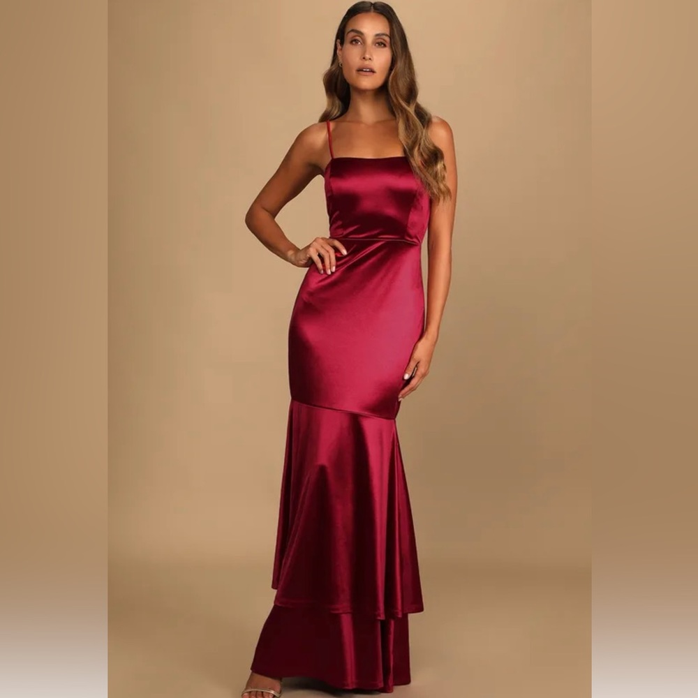 Lulu’s Red Satin Mermaid Maxi Dress